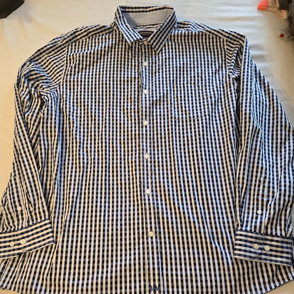 Johnston Murphy Shirt Mens Big 3XL Gingham Button Down Flip Cuff Casual Preppy